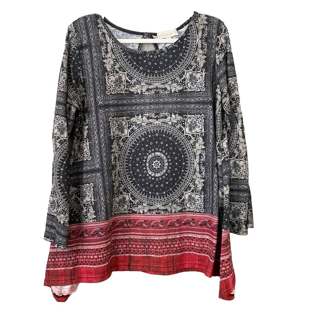 Suzanne Betro Boho Asymmetrical Hem Tunic top Women’s Plus Size 1X